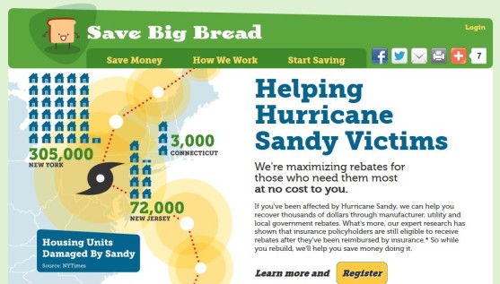 A landing page created  to help relieve Hurricane Sandy victims